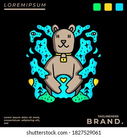 Cool bear illustration with hipster style. Vector graphics for t-shirt prints and other uses.