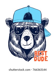 Cool Bear Illustration For T-shirt And Other Uses.