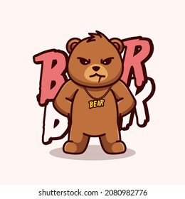 Cool bear mascot illustration vector icon. flat cartoon style.