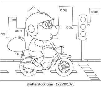 cool bear and motorcycle funny animal cartoon,vector illustration. Creative vector childish background for fabric, textile, nursery wallpaper, poster, card, brochure. and other decoration.