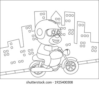 cool bear and motorcycle funny animal cartoon,vector illustration. Creative vector childish background for fabric, textile, nursery wallpaper, poster, card, brochure. and other decoration.