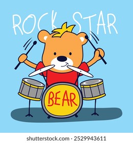 cool bear is playing drum, vector illustration