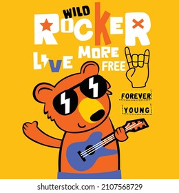 Cool Bear Playing Guitar Funny Animal Cartoon