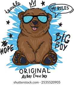 Cool bear print . Typography print for kids  . Original design . print for T-shirts, textiles, wrapping paper, web. 