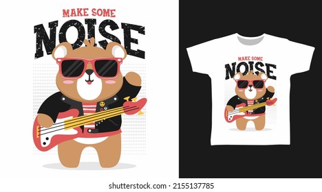 Cool bear rocker cartoon tshirt art design