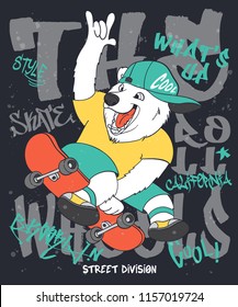 Cool bear skateboarding vector design for t shirt printing