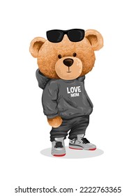 cool bear toy stand up illustration