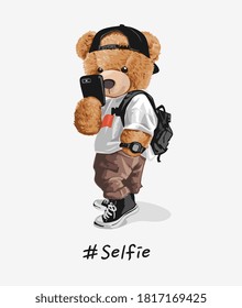 cool bear toy taking selfie illustration