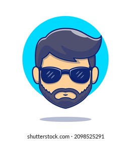 Cool Beard Man Barber Head With Glasses Cartoon Vector Icon Illustration. People Barber Icon Concept Isolated Premium Vector. Flat Cartoon Style