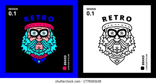 Cool bearded man head doodle illustration for poster, sticker, or apparel merchandise.With tribal and hipster style.