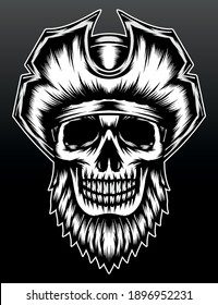Cool bearded skull pirate. Premium vector