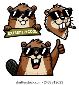 cool beaver cartoon character stickers illustration collection