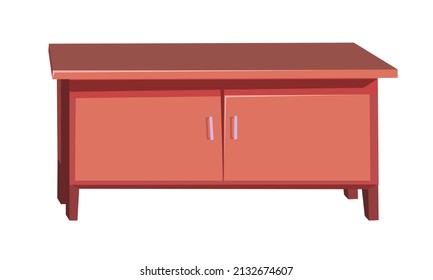Cool bedside table with doors. Cartoon style. Furniture in modern minimalist design. Object isolated on white background. Vector.