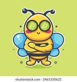 cool bee animal character mascot with crossed arms isolated cartoon in flat style design