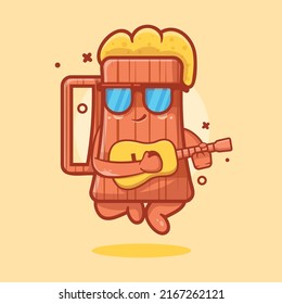 cool beer wooden tankard character mascot playing guitar isolated cartoon in flat style design
