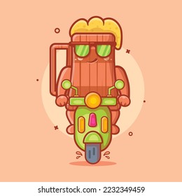 cool beer wooden tankard character mascot riding scooter motorcycle isolated cartoon in flat style design