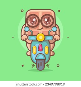 cool belgian waffle food character mascot riding scooter motorcycle isolated cartoon in flat style design