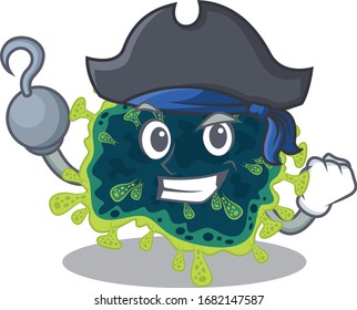 Cool beta coronavirus in one hand Pirate cartoon design style with hat