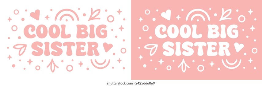 Genial tarjeta de impresión de letras de hermana mayor. Citas de las hermanas mayores para regalos de cumpleaños de recién nacidos. Bonito banner estético rosa vintage retro elegante. Vector de texto imprimible para ropa de diseño de camisa de bebé niñas.