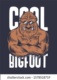 cool bigfoot with glasses vector illustration t shirt design