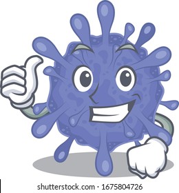 Cool biohazard viruscorona cartoon design style making Thumbs up gesture