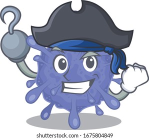 Cool biohazard viruscorona in one hand Pirate cartoon design style with hat