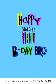 Cool birthday greeting card for boys. Funny cartoon-style lettering and candles on a blue background