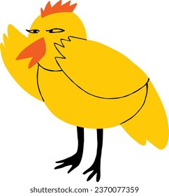 Cool bizarre yellow chicken character. Quirky comic bird character illustration
