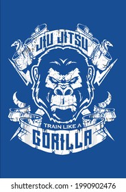 Cool Bjj Distressed Vintage Brazilian Jiu Jitsu Gorilla Vector Illustration Graphic Design for Document and Print