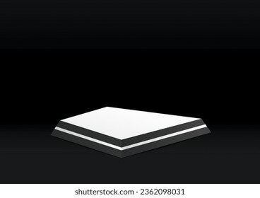 cool black abstract geometric display podium with white line 3d illustration vector