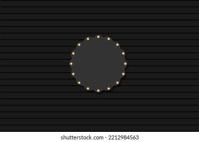 Cool black background with copy space. Festive matte backdrop with wavy path, rhinestones and stripes. Vector illustration