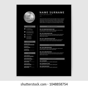 Cool Black CV Resume Template Design For A Designer Or Programmer - Vector Minimalist