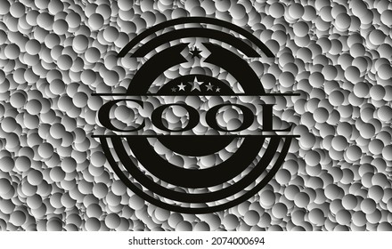 Emblema negro frío con fondo de burbujas grises. Ilustración vectorial. Detallado. 