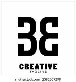 Cool black letter BE logo vector, square shape design, white background.