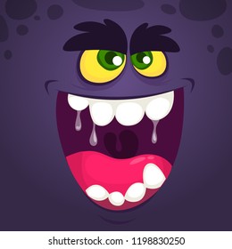 Cool black monster face. Cartoon vector illustration