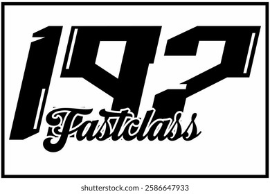 Cool Black number 197 vector, 3d FAST CLASS text, racing sticker design concept, white background.