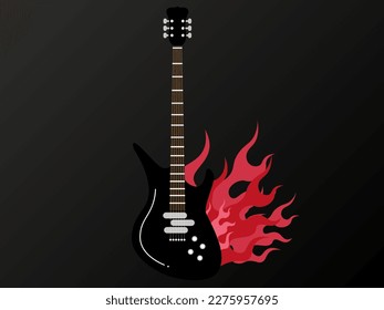 Logo de ilustraciones vectoriales de guitarra de rock negro frío adecuado para el diseño de afiches de conciertos de rock, metal y underground o conciertos de bandas musicales