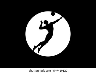 Cool black volleyball icon. Volleyball players black silhouette. Modern volleyball logo.