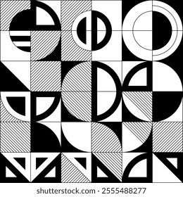 A Cool Black and White Abstract Pattern with Retro Geometric Shapes.