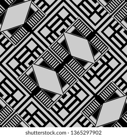 cool black and white Art Deco Abstract decorative interlacing striped textured seamless pattern