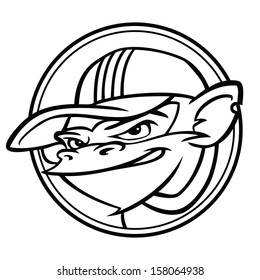 Cool black and white monkey with baseball cap inside a circle.