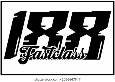 Cool Black and white number 188 vector, 3d FAST CLASS text, racing sticker design icon.