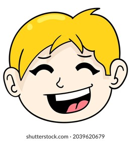 Coole blonde Junge glückliches Gesicht, Vektorgrafik Karton Emoticon. Symbolzeichnung