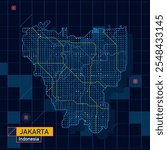 Cool blue Abstrac technology vector tech Stylized Jakarta indonesia capital city map wireframe and dots HUD GUI UI