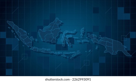 Cool blue Abstrak technologi vector tech Stylized modern indonesia map background Stylized wireframe and dots for data visualization and infographics HUD GUI UI