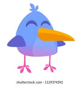 Cool  blue bird cartoon. Vector illustration of forest blue bird isolated on white. Bird icon