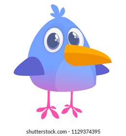 Cool  blue bird cartoon. Vector illustration of forest blue bird isolated on white. Bird icon