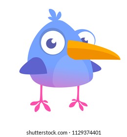 Cool  blue bird cartoon. Vector illustration of forest blue bird isolated on white. Bird icon