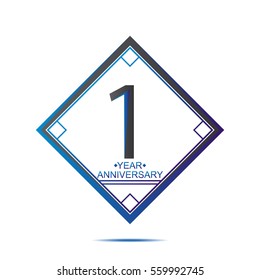 cool blue and black square 1 year anniversary vector design for family, shop, business, and various event