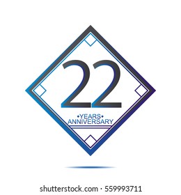 cool blue and black square 22 years anniversary vector design for family, shop, business, and various event